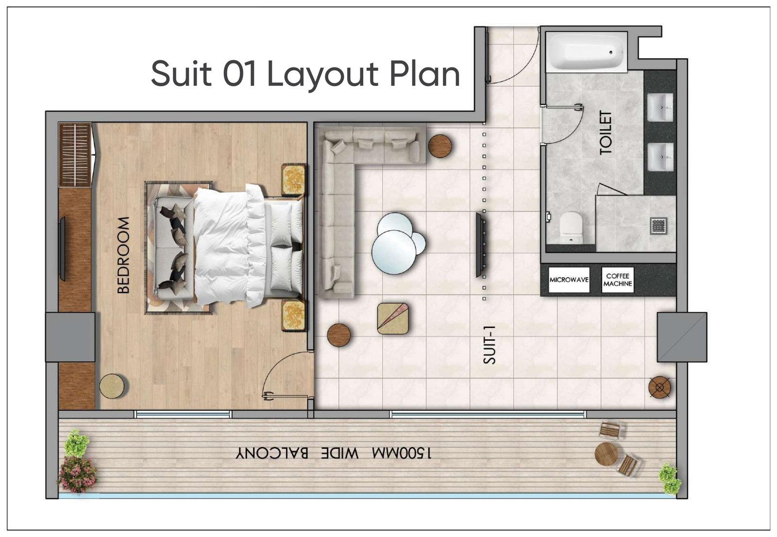 Typical service apartment room layout